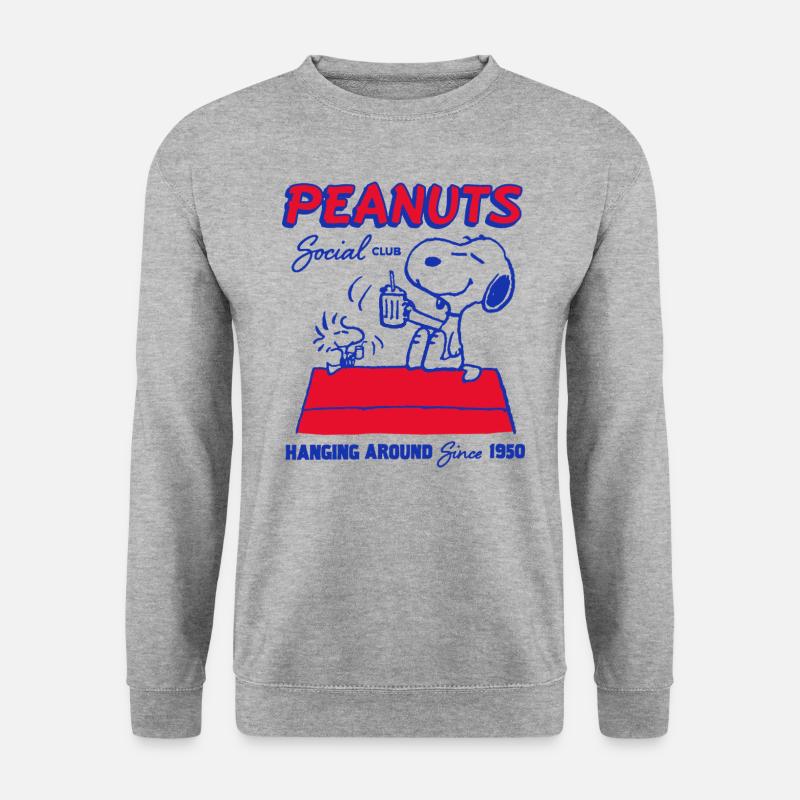 Peanuts Social Club Design Mit Snoopy - Unisex Pullover - Weißgrau meliert