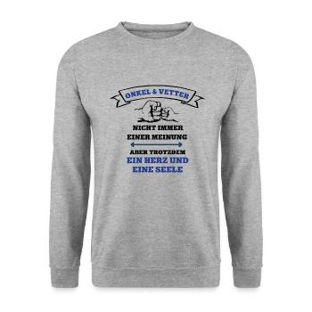 Onkel und Vetter Team Partnerlook Sohn Patenonkel - Unisex Pullover - Weißgrau meliert - Vorne - Alina (178cm) & Michal (187cm)