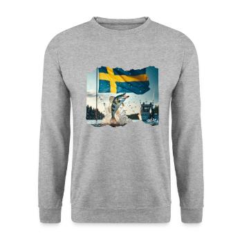 SUÈDE : berceau de la pêche au sandre - Sweat-shirt Unisexe - gris chiné - Devant - Alina (178cm) & Michal (187cm)