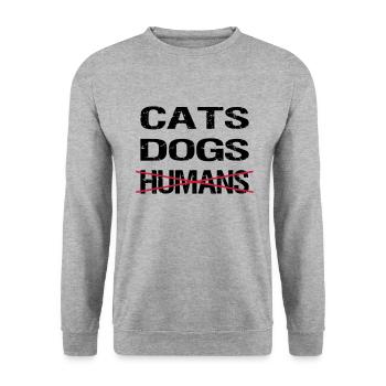 CATS DOGS HUMANS - Unisex Pullover - Weißgrau meliert - Vorne - Alina (178cm) & Michal (187cm)