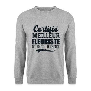 Certifié Meilleur Fleuriste De Toute La France - Sweat-shirt Unisexe - gris chiné - Devant - Alina (178cm) & Michal (187cm)