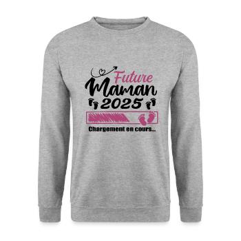 Future Maman 2025 Chargement En Cours - Cadeau - Sweat-shirt Unisexe - gris chiné - Devant - Alina (178cm) & Michal (187cm)