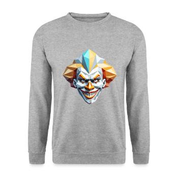Clown Maske - Low Poly Design - Unisex Pullover - Weißgrau meliert - Vorne - Alina (178cm) & Michal (187cm)