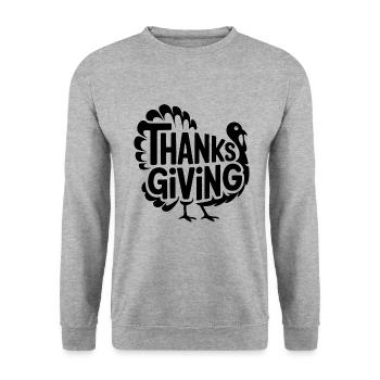 Thanksgiving Türkei - Cooles Vintage Comic Logo - Unisex Pullover - Weißgrau meliert - Vorne - Alina (178cm) & Michal (187cm)