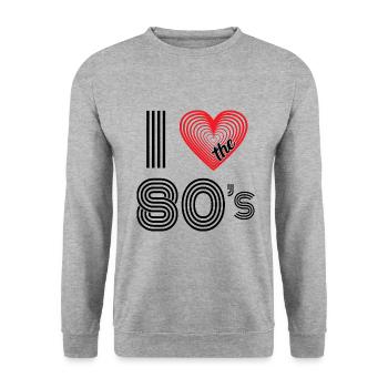 I Love the 80s Retro Karneval 80er Mottoparty - Unisex Pullover - Weißgrau meliert - Vorne - Alina (178cm) & Michal (187cm)