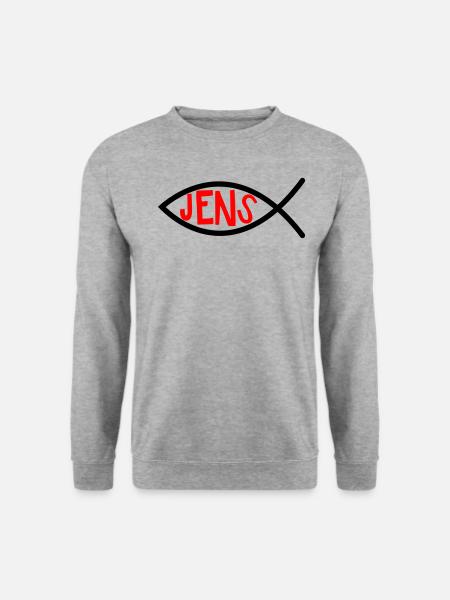 Jens Ichthys4m3 Namen Vornamen christliche - Unisex Pullover - Weißgrau meliert