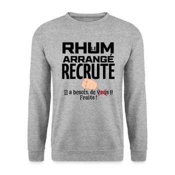 Le Rhum Arrangé Recrute, il a besoin de vous !! - Sweat-shirt Unisexe - gris chiné - Devant - Alina (178cm) & Michal (187cm)