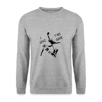 Football Spruch Catch I love this game Receiver - Unisex Pullover - Weißgrau meliert - Vorne - Alina (178cm) & Michal (187cm)