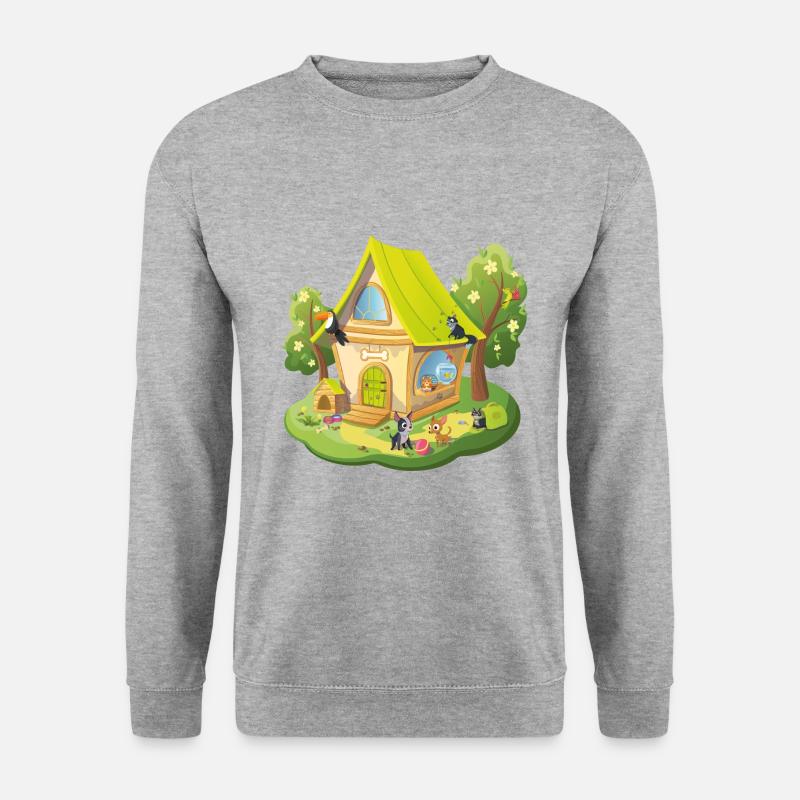 Märchen Haus der Haustiere - Unisex Pullover - Weißgrau meliert