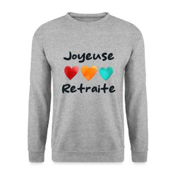 Retraite. Bonne Retraite. Joyeuse Retraite - Sweat-shirt Unisexe - gris chiné - Devant - Alina (178cm) & Michal (187cm)