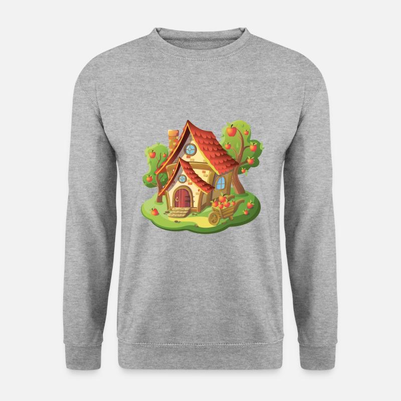 Märchen Haus Apfel Obst Garten - Unisex Pullover - Weißgrau meliert