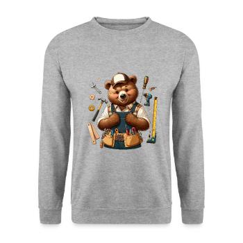Cute Bear Craftsman - Unisex Pullover - Weißgrau meliert - Vorne - Alina (178cm) & Michal (187cm)