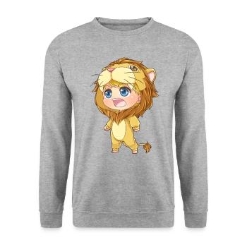 MOSBIES Löwen Horoskop Sternzeichen Löwe Geschenk - Unisex Pullover - Weißgrau meliert - Vorne - Alina (178cm) & Michal (187cm)