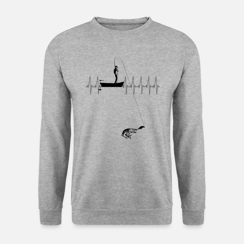 Hechtfischer in einem Boot (Herz, schwarz). - Unisex Pullover - Weißgrau meliert