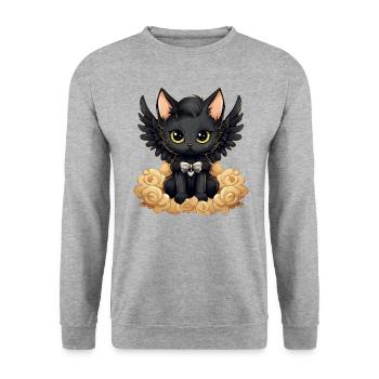 Dunkle Emo Gothic Engel Katze – Unverwechselbares - Unisex Pullover - Weißgrau meliert - Vorne - Alina (178cm) & Michal (187cm)