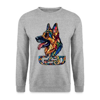 German Shepherd - Colorful Mosaic Art - Unisex Sweatshirt - salt & pepper - Front - Alina (178cm) & Michal (187cm)