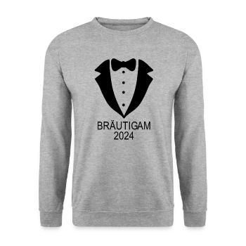 Bräutigam 2024 Hochzeit Ehe Junggesellenabschied - Unisex Pullover - Weißgrau meliert - Vorne - Alina (178cm) & Michal (187cm)