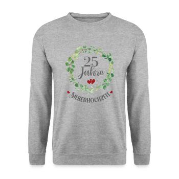 25 Jahre Verheiratet Silber Ehe 25. Silberhochzeit - Unisex Pullover - Weißgrau meliert - Vorne - Alina (178cm) & Michal (187cm)
