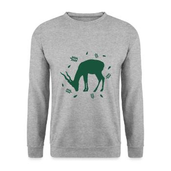 Hirsch - Wald Natur Tierschutz - Unisex Pullover - Weißgrau meliert - Vorne - Alina (178cm) & Michal (187cm)