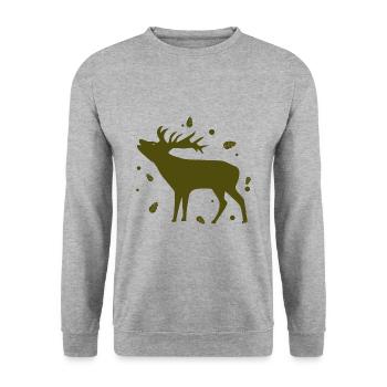 Hirsch - Wald Natur Tierschutz - Unisex Pullover - Weißgrau meliert - Vorne - Alina (178cm) & Michal (187cm)