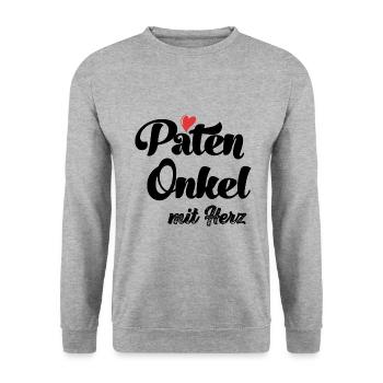 Patenonkel mit Herz Taufpate mit Herz Patenonkel - Unisex Pullover - Weißgrau meliert - Vorne - Alina (178cm) & Michal (187cm)