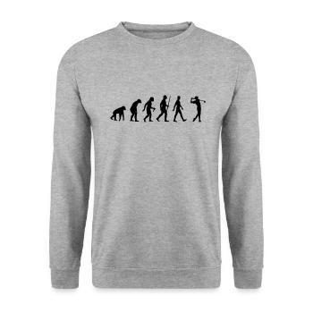 Golf, Golfer, Golfen, Evolution, Platz Ball Schlag - Unisex Pullover - Weißgrau meliert - Vorne - Alina (178cm) & Michal (187cm)