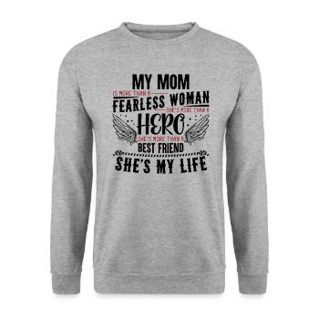 My Mom is my hero - muttertag - mutter - Unisex Pullover - Weißgrau meliert - Vorne - Alina (178cm) & Michal (187cm)