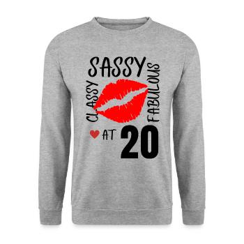Sassy and Fabulous at 20. 20th birthday - Unisex Sweatshirt - salt & pepper - Front - Alina (178cm) & Michal (187cm)