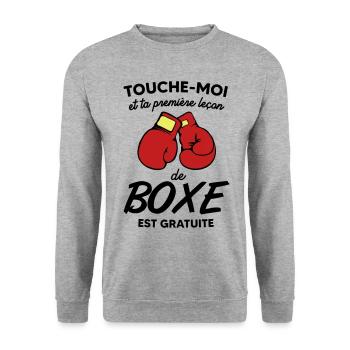 Cadeau humour boxe - femme ou homme - Sweat-shirt Unisexe - gris chiné - Devant - Alina (178cm) & Michal (187cm)