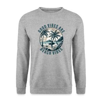 Surfen Surfer Sommer Palmen Strand Sonne Urlaub - Unisex Pullover - Weißgrau meliert - Vorne - Alina (178cm) & Michal (187cm)