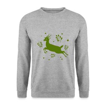 Hirsch - Wald Natur Tierschutz - Unisex Pullover - Weißgrau meliert - Vorne - Alina (178cm) & Michal (187cm)