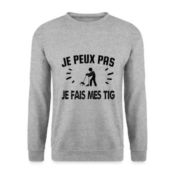 je peux pas je fais mes tig - Sweat-shirt Unisexe - gris chiné - Devant - Alina (178cm) & Michal (187cm)