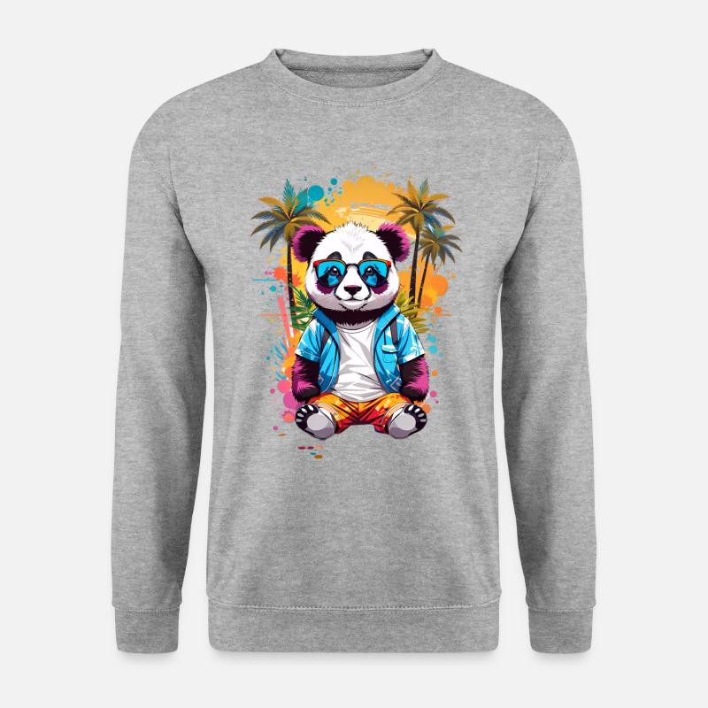 Coole Panda - Unisex Pullover - Weißgrau meliert