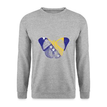 Schmetterling Bosna - Unisex Pullover - Weißgrau meliert - Vorne - Alina (178cm) & Michal (187cm)