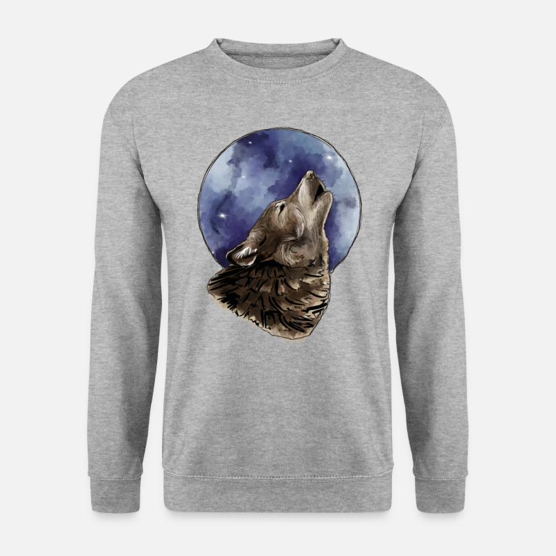 Wolf und Mond - Unisex Pullover - Weißgrau meliert