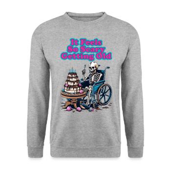 It Feels So Scary Getting Old With Birthday Cake - Unisex Sweatshirt - salt & pepper - Front - Alina (178cm) & Michal (187cm)