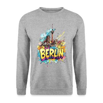 Berlin Skyline TV Tower Germany City Colorful - Unisex Sweatshirt - salt & pepper - Front - Alina (178cm) & Michal (187cm)