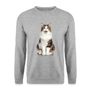 Fluffy Smiling Cat – Good Pet Edition - Unisex Sweatshirt - salt & pepper - Front - Alina (178cm) & Michal (187cm)