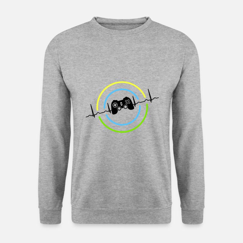 Herzschlag Neon Gaming Controller - Unisex Pullover - Weißgrau meliert