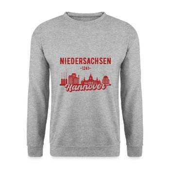 Hannover Stadt Niedersachsen Geschenk - Unisex Pullover - Weißgrau meliert - Vorne - Alina (178cm) & Michal (187cm)