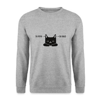 Katze da rein da raus Lustig - Unisex Pullover - Weißgrau meliert - Vorne - Alina (178cm) & Michal (187cm)