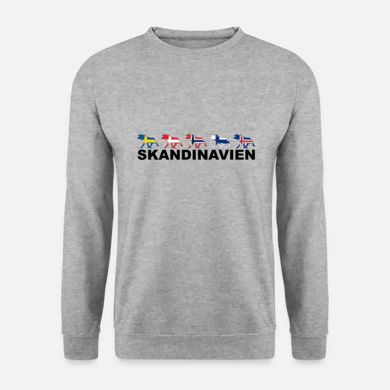 SCANDINAVIA ELK FLAGS - Moose Elche Nordic - Unisex Pullover - Weißgrau meliert