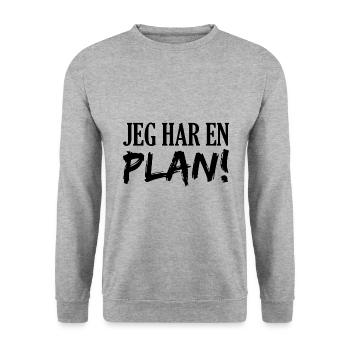 Ich habe einen Plan dänisch Kult Geschenkidee - Unisex Pullover - Weißgrau meliert - Vorne - Alina (178cm) & Michal (187cm)