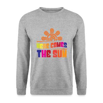 Here comes the sun - Unisex Pullover - Weißgrau meliert - Vorne - Alina (178cm) & Michal (187cm)