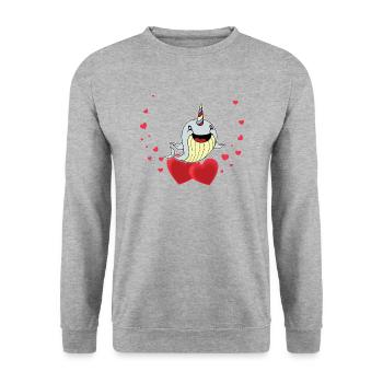 Niedliches Narwal Kinder Geschenk - Unisex Pullover - Weißgrau meliert - Vorne - Alina (178cm) & Michal (187cm)