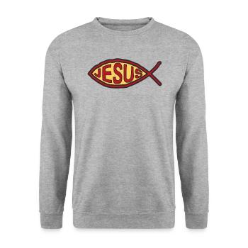 Jesus als Christ - Unisex Pullover - Weißgrau meliert - Vorne - Alina (178cm) & Michal (187cm)