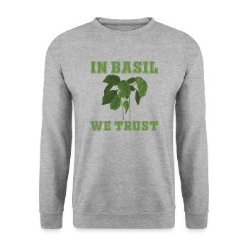 We trust in basil - Unisex Sweatshirt - salt & pepper - Front - Alina (178cm) & Michal (187cm)