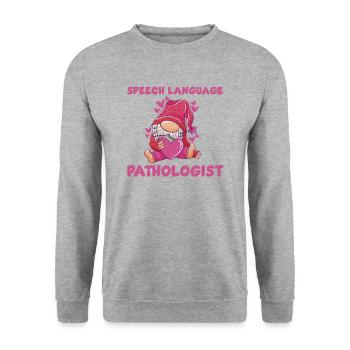Niedlicher Sprachpathologe Gnom - Unisex Pullover - Weißgrau meliert - Vorne - Alina (178cm) & Michal (187cm)