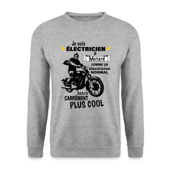 t shirt électricien Motard cadeau Homme - Sweat-shirt Unisexe - gris chiné - Devant - Alina (178cm) & Michal (187cm)