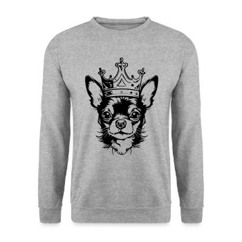 Chihuahua Krone Hund - Unisex Pullover - Weißgrau meliert - Vorne - Alina (178cm) & Michal (187cm)